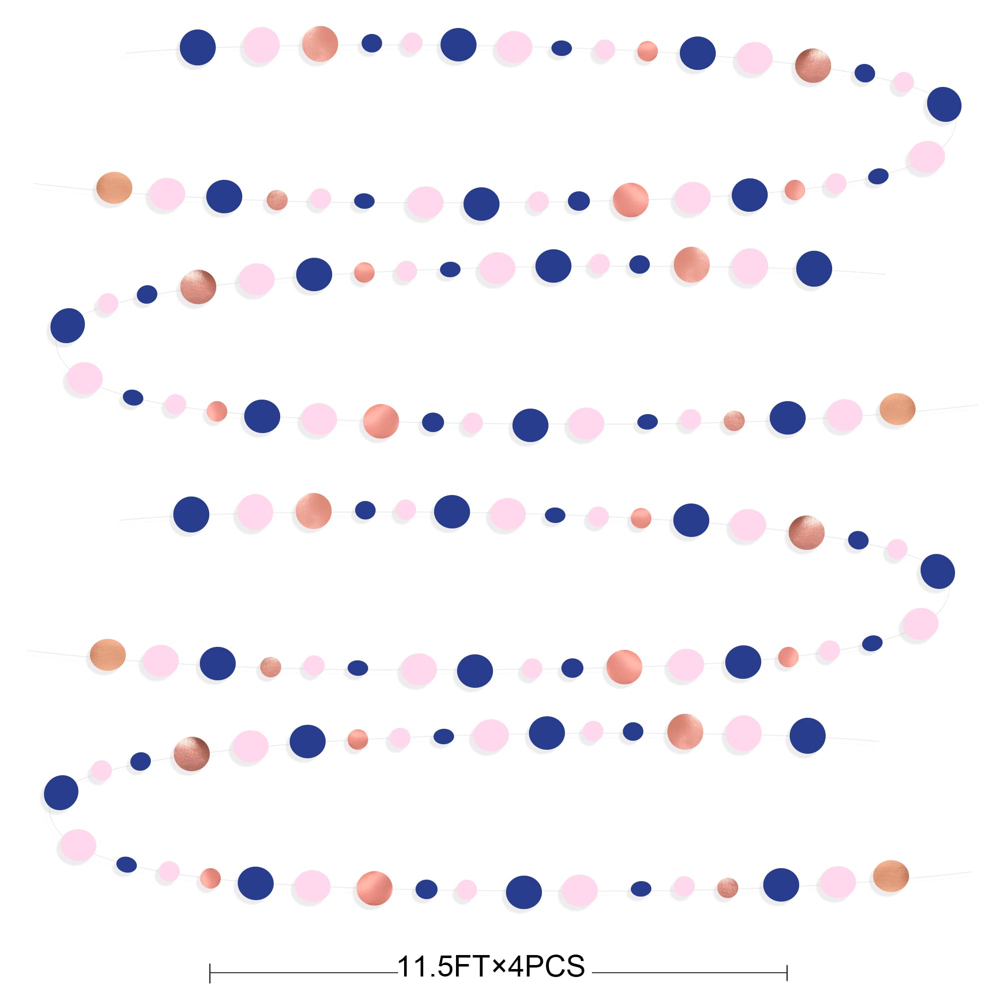 46Ft Navy Blue Blush Circle Dot Garland Royal Blue Pink Rose Gold Hanging Paper Polka Dot Streamer For Gender Reveal Baby Shower